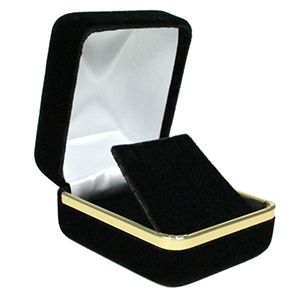 Black Velvet with Gold Trim Hinged Jewelry Boxes, for Earring with Flap
