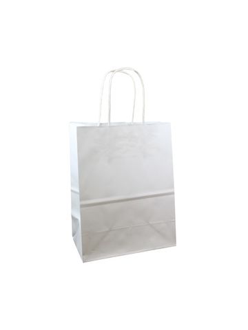 Recycled White Kraft Paper Shopping Bags, 8" x 4-3/4" x 10-1/2" (Cub)